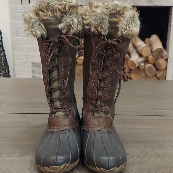 Sporto Tall Natasha Duck Boots Olive Sz 8 - Picture 2 of 9